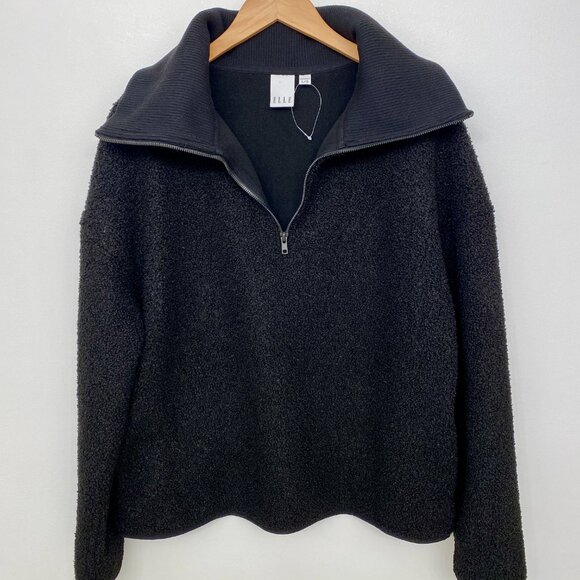 Elle Woman’s Teddy Fleece Half-Zip Pullover Sweater Jacket Black L - Picture 4 of 13